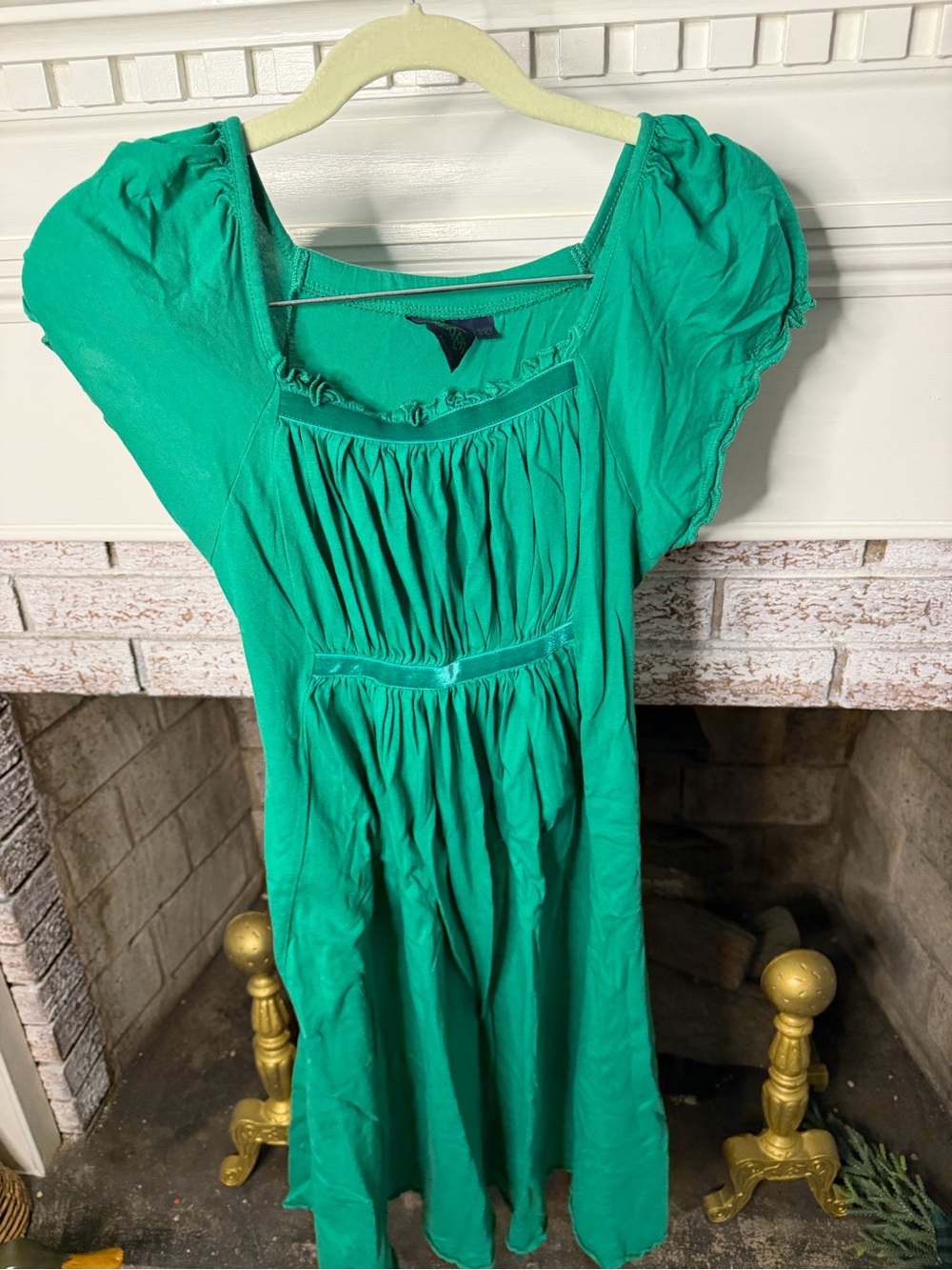 Mini Boden Emerald Green Girls' Puff Sleeve Casual Dress